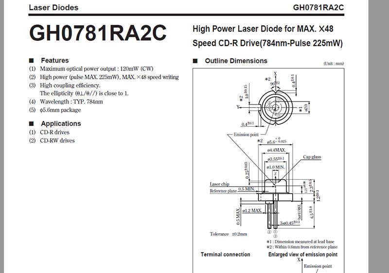 GH0781RA2C 780nm ir laser diode